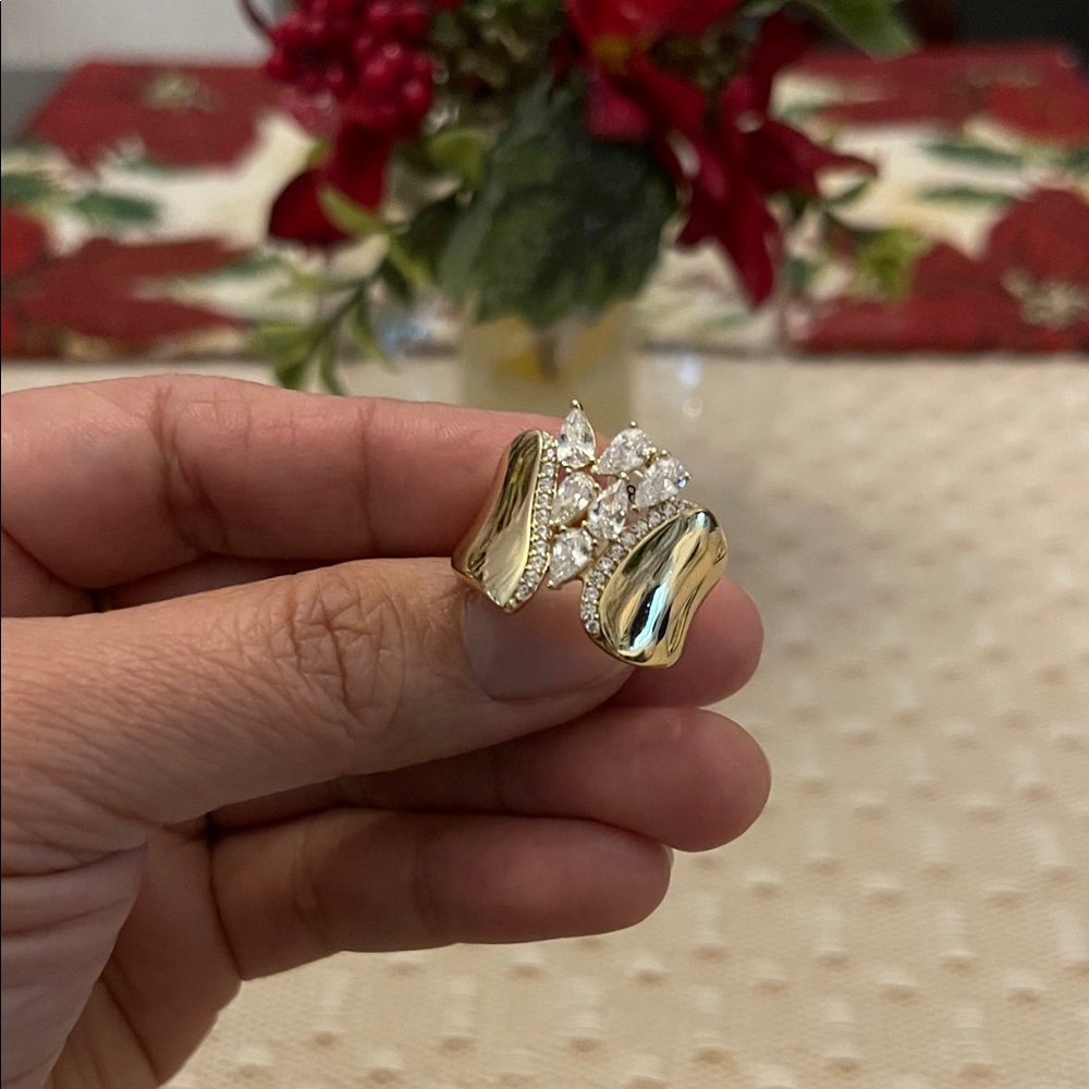 Elegant 14k Gold laminated and Cz teardrop accents Women's Ring